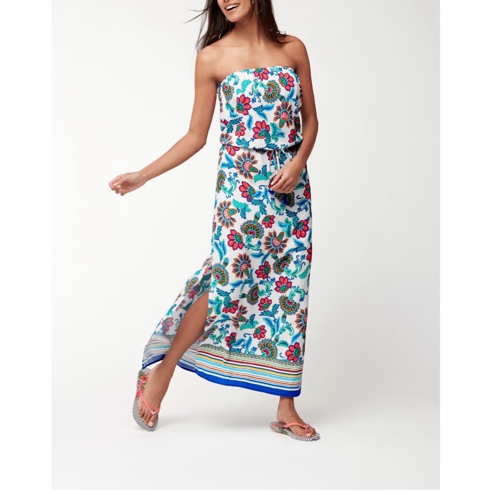 Tommy‎ Bahama Fira Maxi Bandeau Dress White Floral Strapless Women's Size S